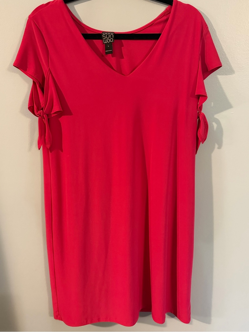 CLARA SUNWOO Hot Pink V-Neck Tie-Sleeve Tunic